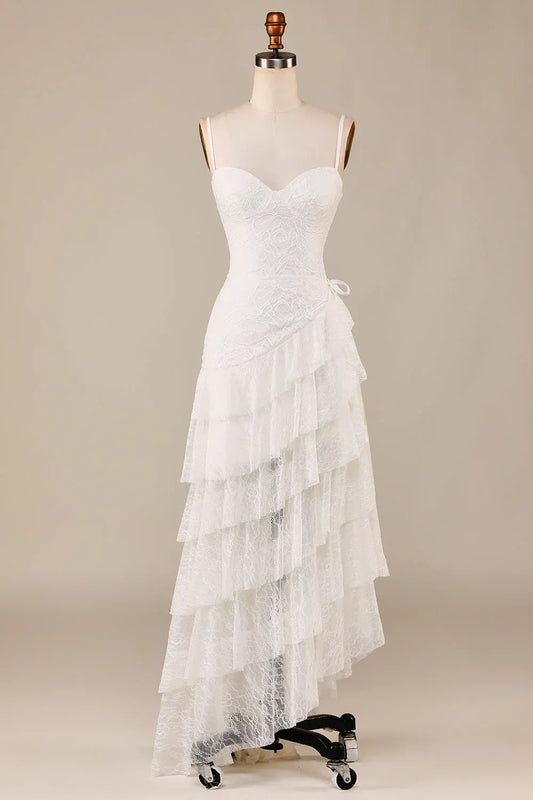 Sweetheart Lace Tiered Mini Wedding Dress - Yihuiw by Yihuiw