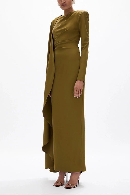 Pleated Round Neck Cape Maxi Dress simple gentle atmospheric and unique desi Bring summer colors to enhance whiteness by YiHuiw