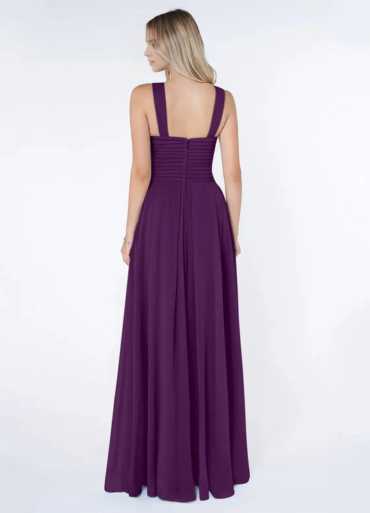 Plum Purple Crisscross Neck Evening Gown A-Line Pleated Chiffon Dress Bridesmaid Dresses by YiHuiw
