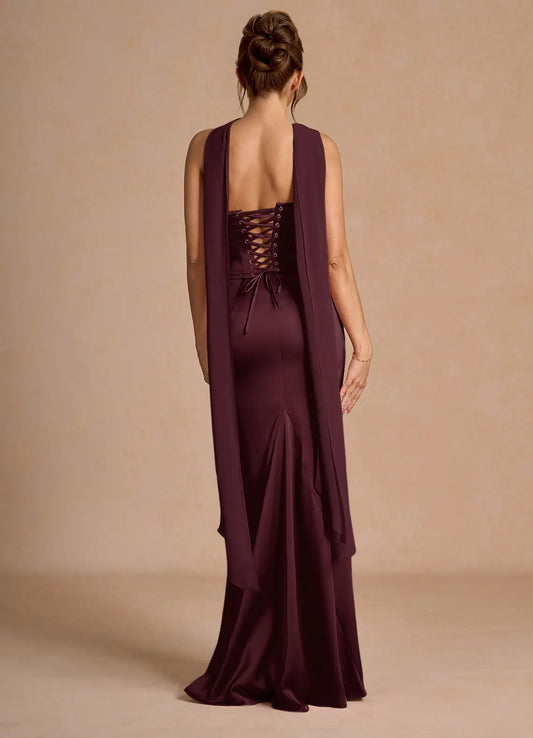 Plum Mermaid Strapless Lace-Up Back Floor-Length Wedding Dress - Yihuiw by Yihuiw