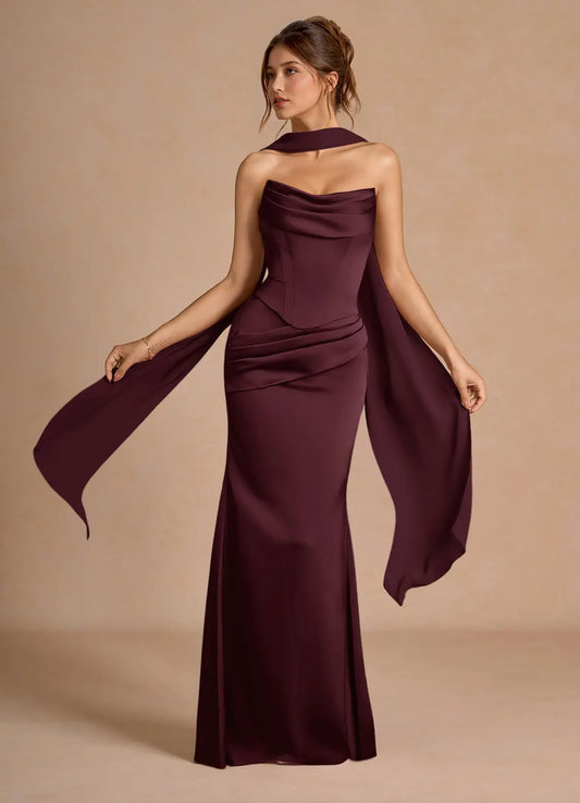 Plum Mermaid Strapless Lace-Up Back Floor-Length Wedding Dress - Yihuiw by Yihuiw