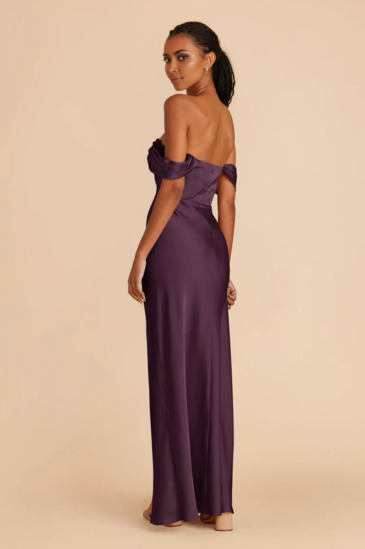 Plum Mermaid Cowl Neck Satin High Slit Wedding Dress - Yihuiw by Yihuiw