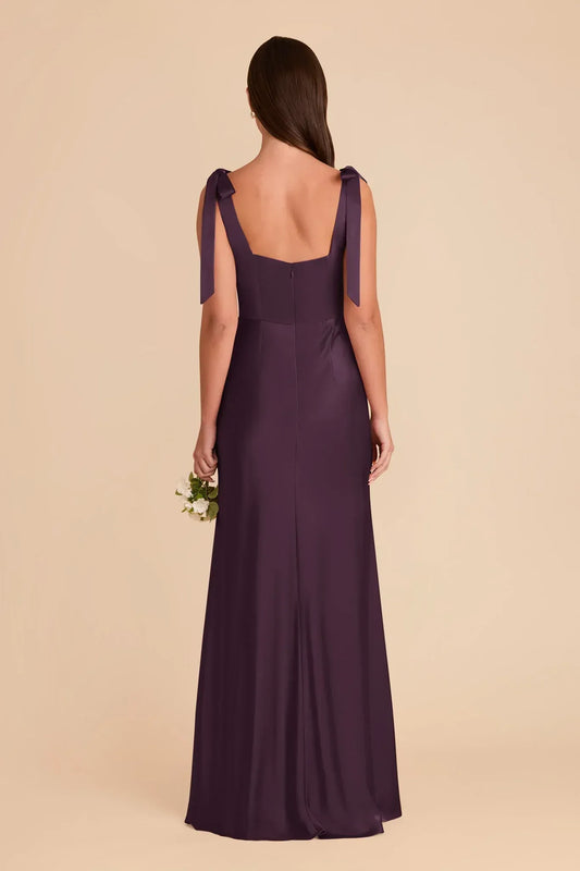 Plum Mermaid Square Neck Satin High Slit Wedding Dress - Yihuiw by Yihuiw