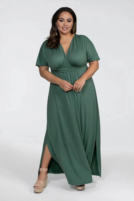 Plus Size Composed A Line V Neck Short Sleeve Plain Back Floor Length Mother of the Bride Dress by YiHuiw