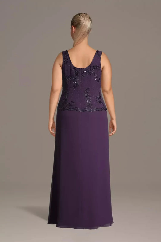 Plus Size Dazzling A Line Scoop Neck Cape Sleeve Beaded Back Floor Length Mother of the Bride Dress by YiHuiw