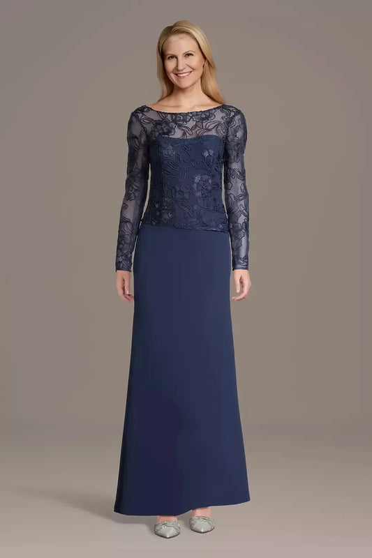 Plus Size Graceful A Line Boat Neck Long Sleeve Lace Back Floor Length Mother of the Bride Dress by YiHuiw
