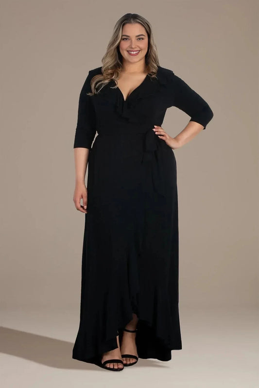 Plus Size Graceful A Line V Neck Three Quarter Sleeve Plain Back High Low Mother of the Bride Dress by YiHuiw