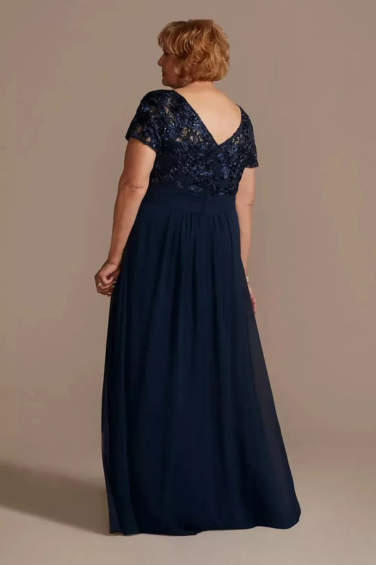 Plus Size Stunning A Line Round Neck Short Sleeve Lace Back Floor Length Mother of the Bride Dress by YiHuiw