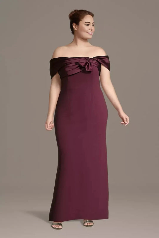 Plus Size Stunning Mermaid Off Shoulder Sleeveless Bow Back Floor Length Mother of the Bride Dress by YiHuiw