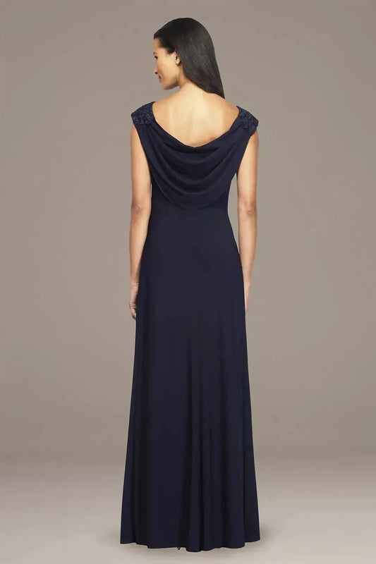 Polished Sheath Boat Neck Cap Sleeve Lace Back Floor Length Mother of the Bride Dress by YiHuiw