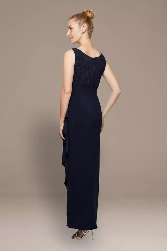 Polished Three Piece Scoop Neck Three Quarter Sleeve Lace Back Floor Length Mother of the Bride Dress by YiHuiw