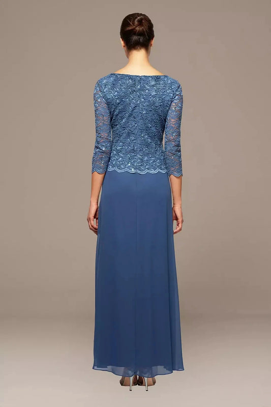 Polished Two Piece Boat Neck Three Quarter Sleeve Lace Back Floor Length Mother of the Bride Dress by YiHuiw