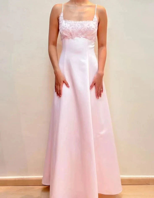 Pretty A Line Spaghetti Straps Light Pink Evening Dress Wedding Gown simple gentle atmospheric and unique desi Bring summer colors to enhance whiteness by YiHuiw
