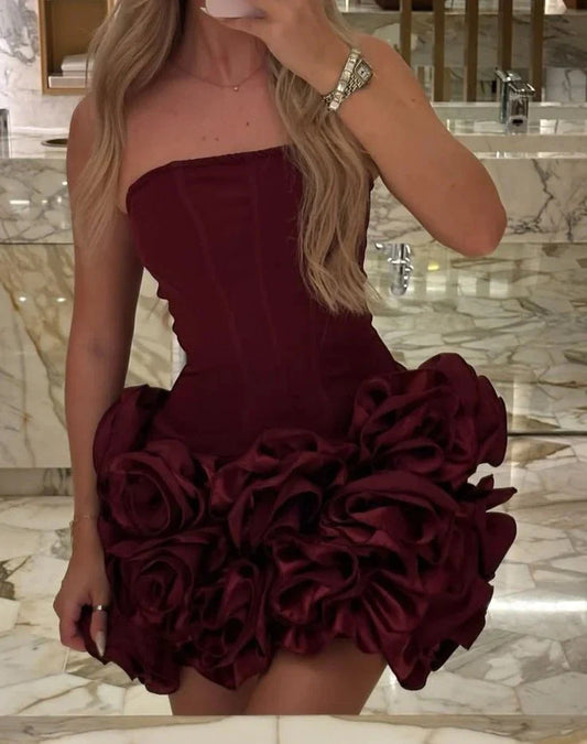 Pretty Sheath Strapless Burgundy Formal Homecoming Dresses Short 21st Birthday Outfits Graduation Dress Mini Cocktail Dresses by YiHuiw