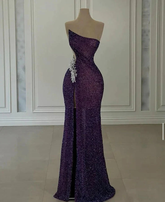 Purple Shiny Sexy Elegant Long Sequin Slit Prom Dress Evening Dress Party Dress simple gentle atmospheric and unique desi Bring summer colors to enhance whiteness by YiHuiw