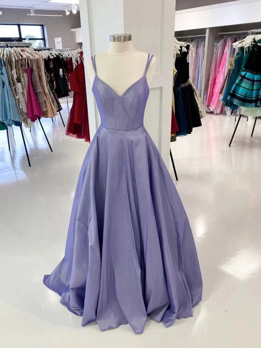Purple v neck satin long prom dress purple evening dress simple gentle atmospheric and unique desi Bring summer colors to enhance whitenes by YiHuiw
