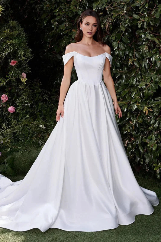 Radiant Ball Gown Off Shoulder Short Sleeve Open Back Floor Length Wedding Dress by YiHuiw