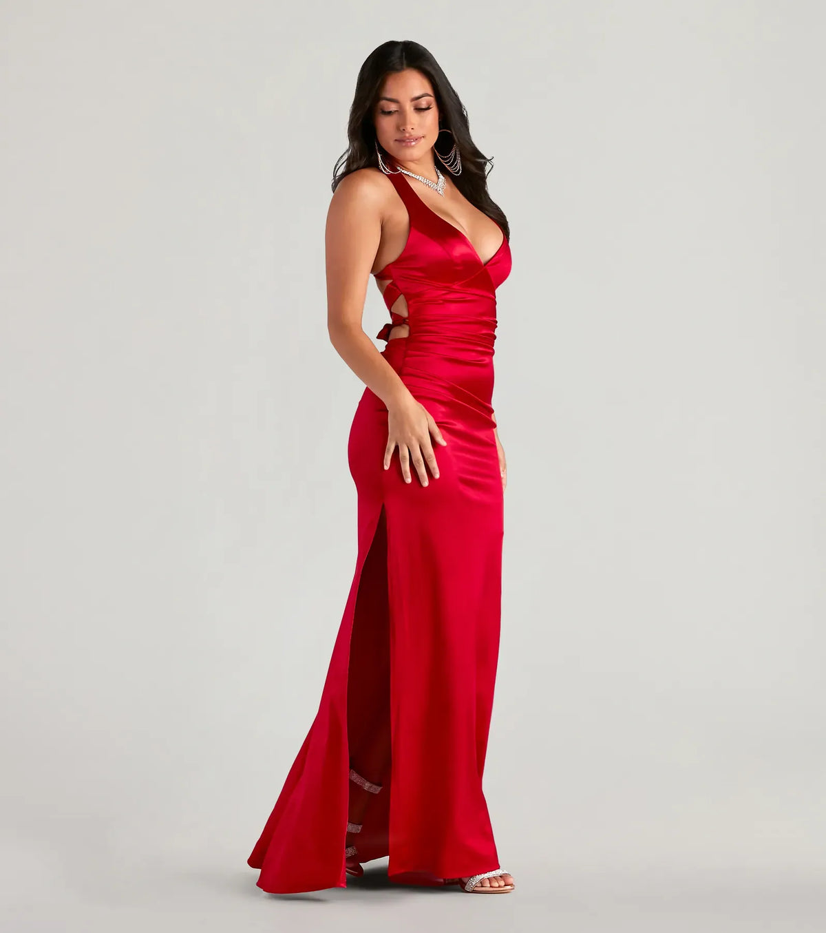 Red Mermaid Halter High Slit Floor-Length Wedding Dress - Yihuiw by Yihuiw