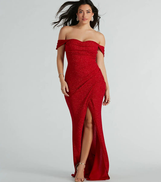Red Mermaid High Slit Floor-Length Wedding Dress - Yihuiw by Yihuiw
