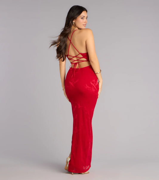 Red Mermaid Sweetheart Lace High Slit Floor-Length Wedding Dress - Yihuiw by Yihuiw