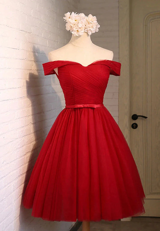 Red Tulle Short Prom Dresses,A-Line Semi Formal Dress simple gentle atmospheric and unique desi Bring summer colors to enhance whiteness by YiHuiw