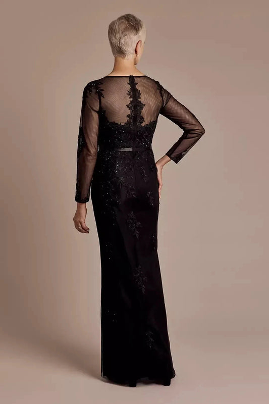 Refined Mermaid Crew Neck Long Sleeve Lace Back Floor Length Mother of the Bride Dress by YiHuiw