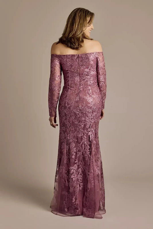 Refined Mermaid Off Shoulder Long Sleeve Lace Back Floor Length Mother of the Bride Dress by YiHuiw