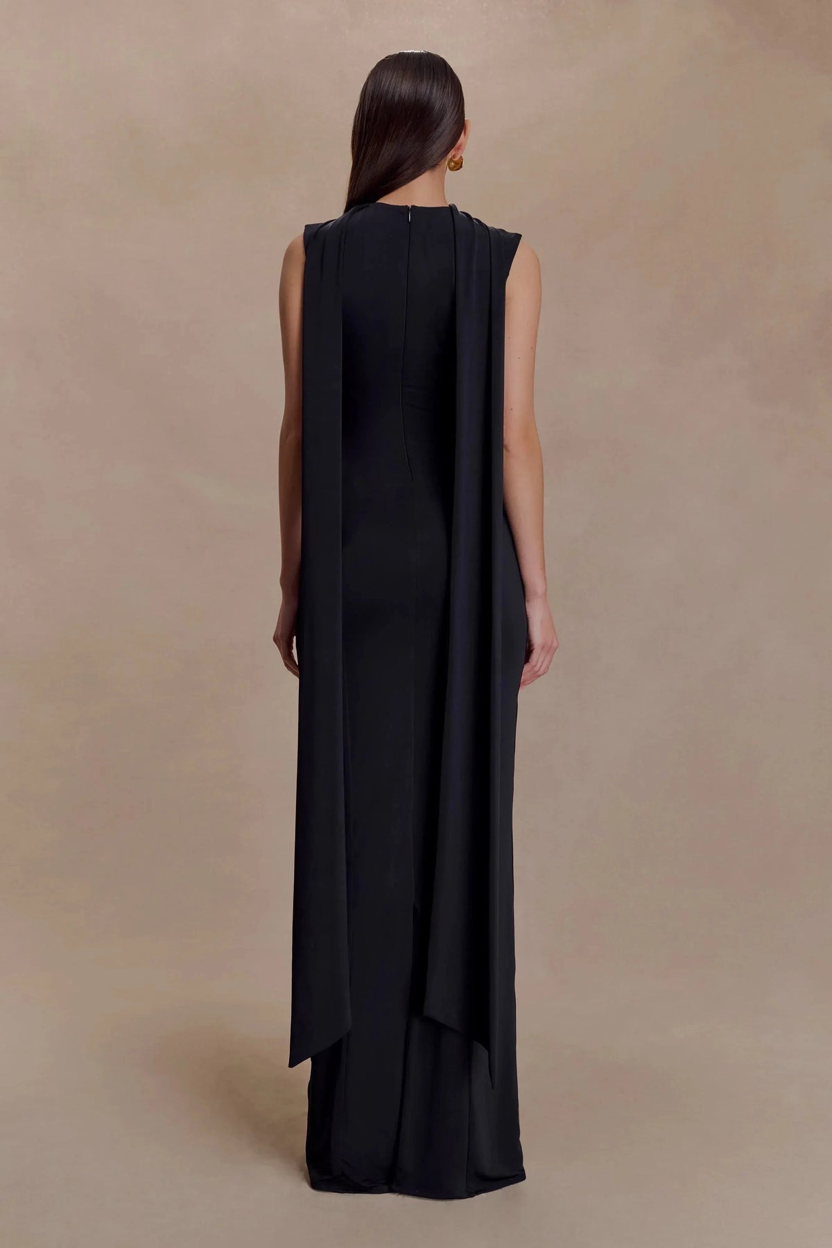 Refined Sheath High Neck Sleeveless Draped Back Floor Length Prom Dress by YiHuiw