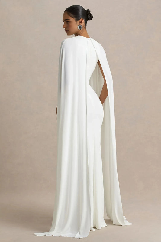 Regal Mermaid Crew Neck Cape Sleeve Floor Length Prom Dress by YiHuiw
