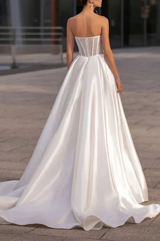 A-Line Sweetheart Floor-Length Wedding Dress - Yihuiw by Yihuiw