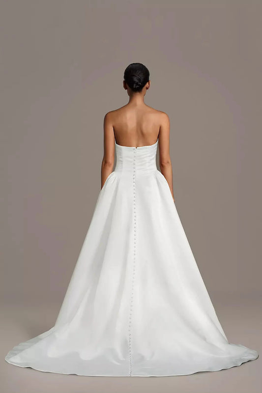 Regal Satin Ballgown Strapless Sweetheart Button-Back Train Wedding Dress by YiHuiw