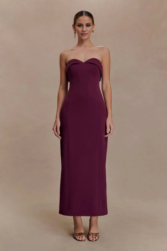 Retro-Glam Off the Shoulder Neck Strapless Sleeveless Sweetheart Back Zip Midi Evening Dress by YiHuiw