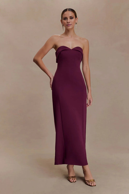 Retro-Glam Off the Shoulder Neck Strapless Sleeveless Sweetheart Back Zip Midi Evening Dress by YiHuiw