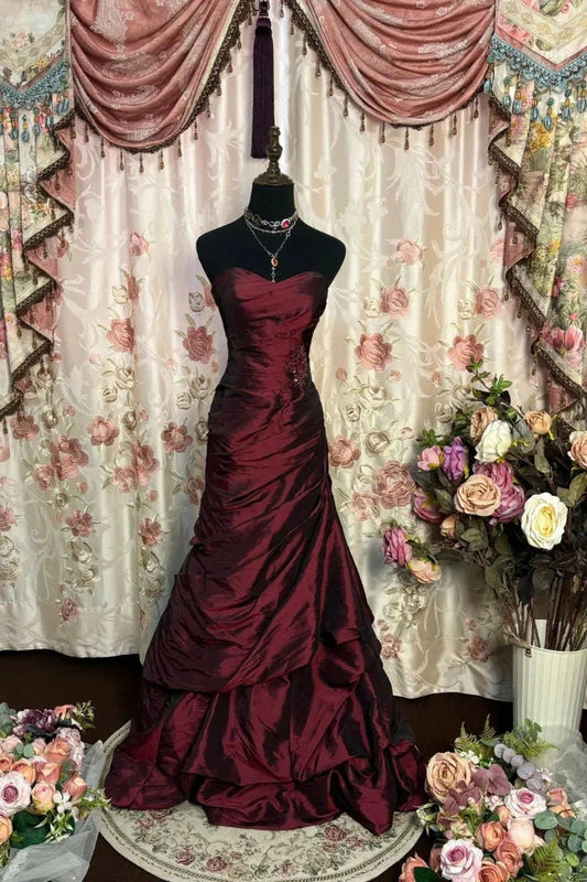 Retro Elegant Exquisite Rhinestone Off-the-shoulder Sleeveless Floor-length Satin Floor-length Ball Gown Evening Dress simple gentle atmospheric and unique desi Bring summer colors to enhance whiteness by YiHuiw