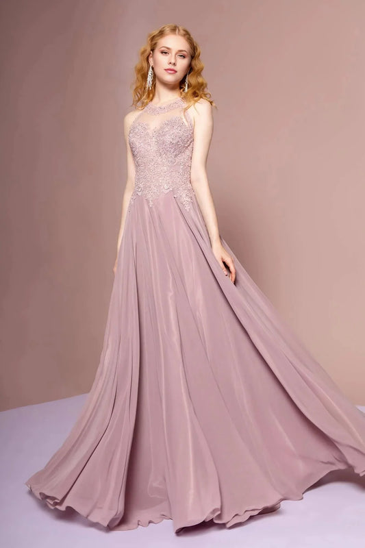 Romantic A-Line Halter Sleeveless Open Back Train Floor Length Prom Dress