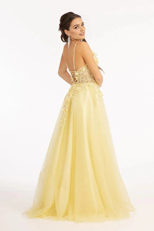 Romantic A-Line Plunging V Neck Spaghetti Strap Lace Up Back Floor Length Prom Dress by YiHuiw