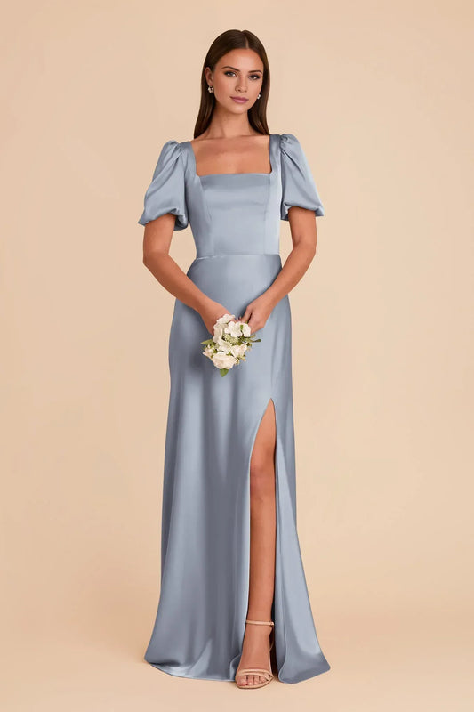 A-Line Square Neck Puff Sleeve Floor-Length Wedding Dress - Yihuiw by Yihuiw