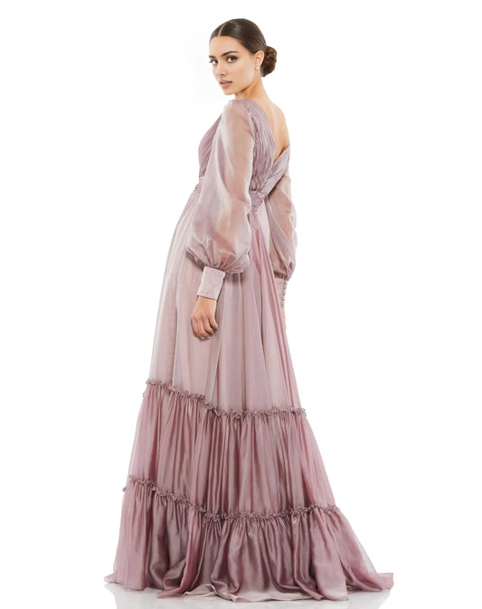 Romantic A-Line V Neck Long Sleeve Open Back Floor Length Prom Dress by YiHuiw