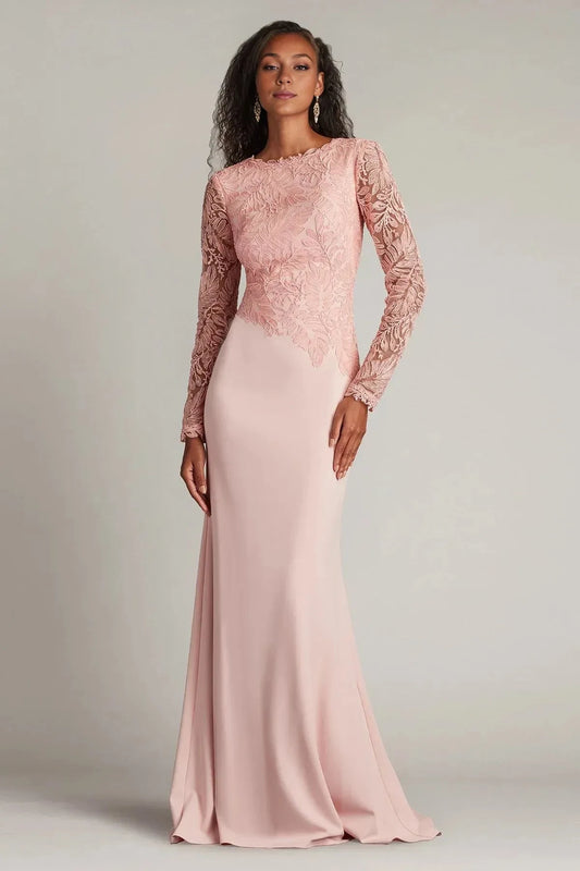 Romantic Mermaid Crew Neck Lace Long Sleeve Zipper Back Floor Length For Ladies Prom Dress by YiHuiw