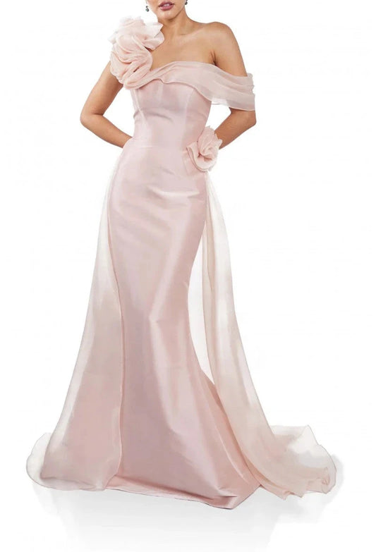 Romantic Mermaid One-Shoulder Sleeveless Zipper Back Train Floor Length Prom Dress by YiHuiw