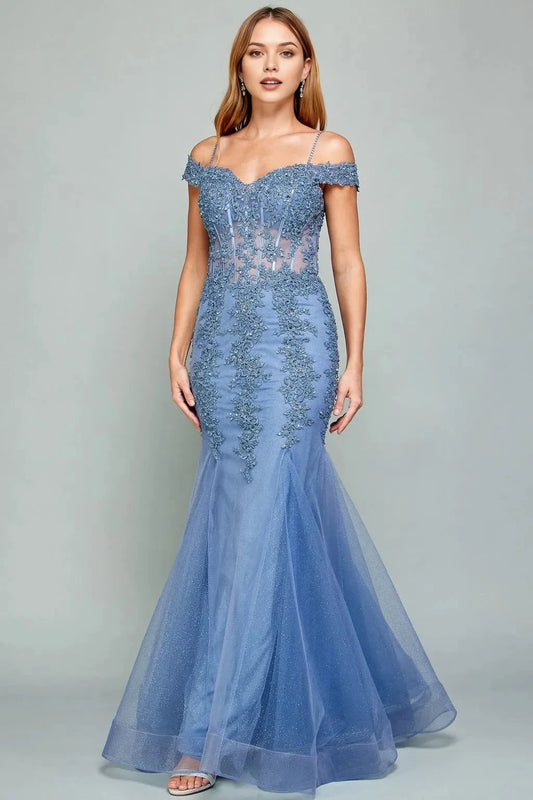 Romantic Mermaid Sweetheart Off Shoulder Lace Up Back Floor Length Prom Dress by YiHuiw