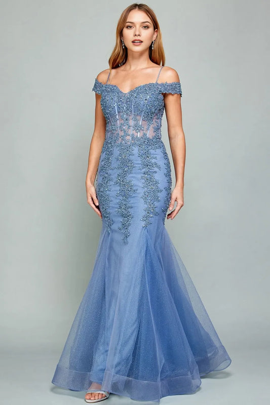 Romantic Mermaid Sweetheart Off Shoulder Lace Up Back Floor Length Prom Dress