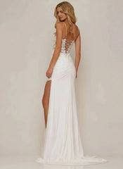 Romantic Mermaid Sweetheart Spaghetti Strap Lace Up Back Train Floor Length Prom Dress