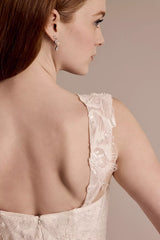 Romantic A-Line Square-Neck Sleeveless Lace-Embellished Open-Back Pocket Train Wedding Dress
