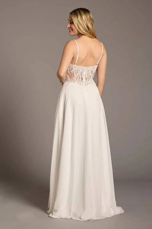 Romantic Chiffon A-Line Spaghetti-Strap Lace-Cutout High-Slit Wedding Dress by YiHuiw