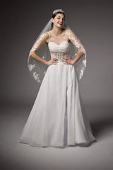 Romantic Chiffon A-Line Spaghetti-Strap Lace-Cutout High-Slit Wedding Dress