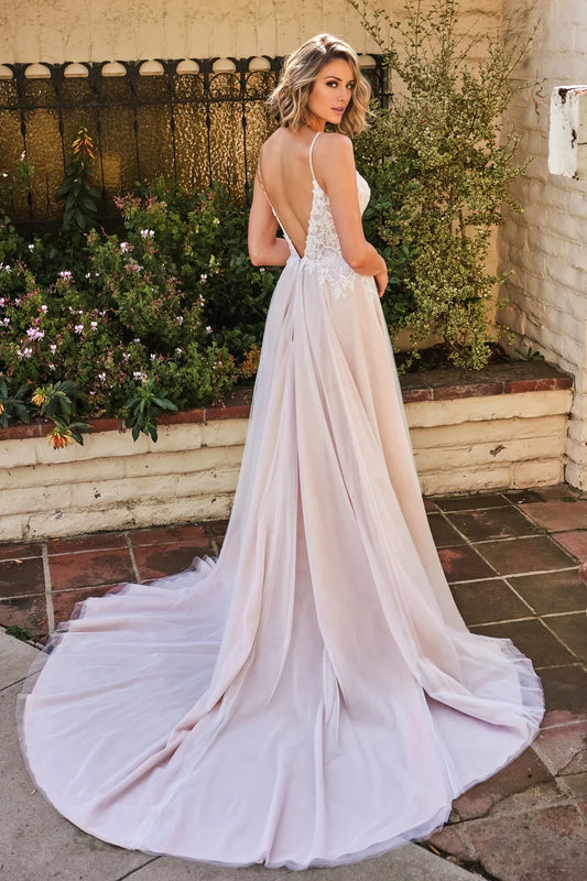 Spaghetti Strap Open Back High Slit Wedding Dress - Yihuiw by Yihuiw