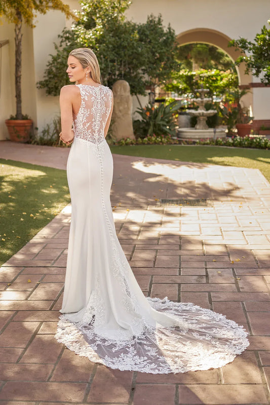 Mermaid Lace Open Back Train Wedding Dress - Yihuiw by Yihuiw