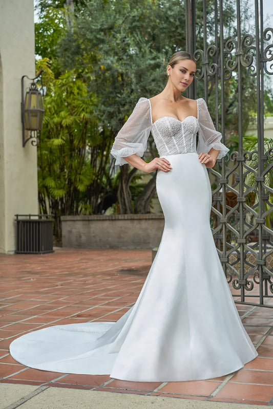 Mermaid Satin Lace-Up Back Train Wedding Dress - Yihuiw by Yihuiw