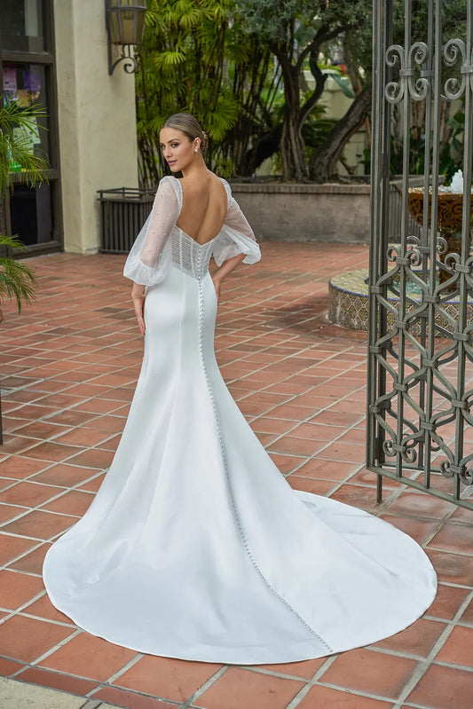 Mermaid Satin Lace-Up Back Train Wedding Dress - Yihuiw by Yihuiw